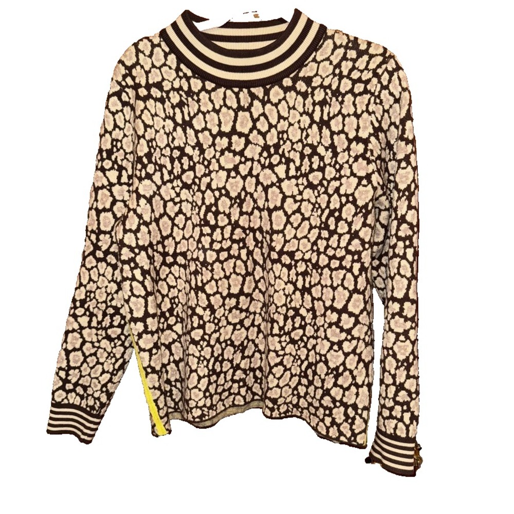 Anthropologie Patterned Sweater Boho Eclectic Art Teacher Knit XL brown animal
